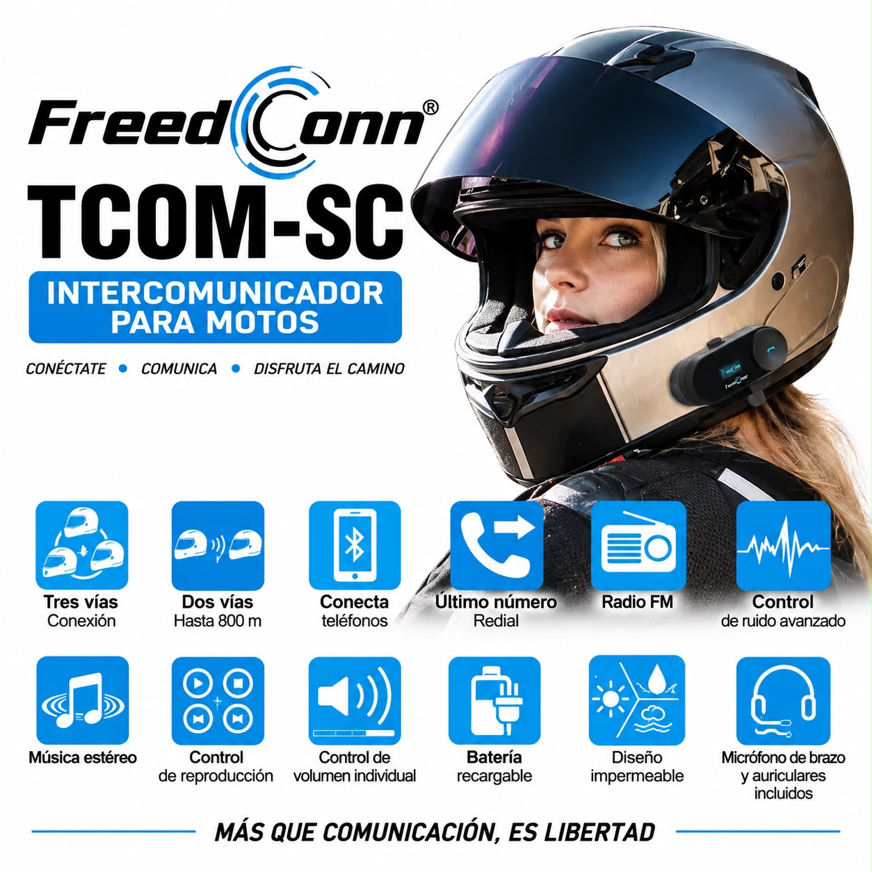 Intercomunicador Moto Bluetooth Freedconn Tcom Sc 800M Fm